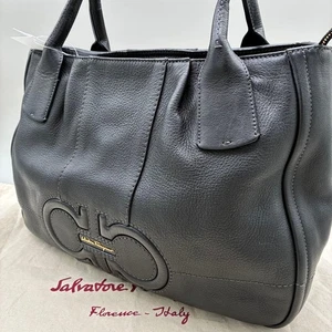 Ferragamo tote bag　double gancini leather black - Picture 1 of 9