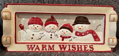 St Nicholas Square Warm Wishes Pattern Snowman Serving Tray Platter 14" - Image 1 of 4
