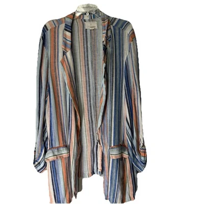 Blazer Caslon a Rayas para Mujer 3X Mezcla de Lino Chaqueta Costera Colorido Playa LEER Foto 1 de 4