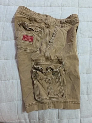 "Pantalones cortos cargo vintage años 90 Y2K Abercrombie bronceado oscuro niños 8 se adapta a mujeres W24""" Foto 1 de 4