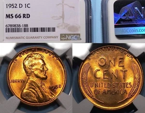 1952-D LINCOLN WHEAT CENT NGC MS 66 RD #814-50 - Picture 1 of 1