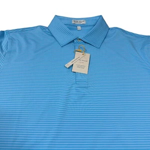 Peter Millar Polo Shirt Large Crown Sport Teal Stripe Summer Comfort Performance - Picture 1 of 10