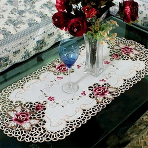 New White Oval Embroidered Floral Lace Tablecloth Table Kitchen Cover Decor - Picture 1 of 24