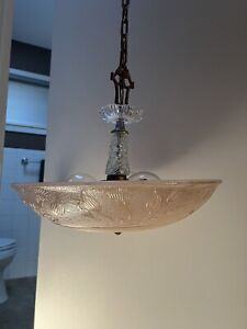 Antique  Glass Shade Ceiling Light Fixture  Chandelier  ( Very Nice )