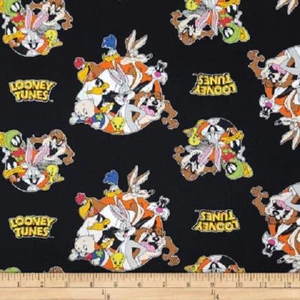 Tela de acolchado de algodón de dibujos animados Fat Quarter Looney Tunes Thats All Folks negra - Imagen 1 de 1