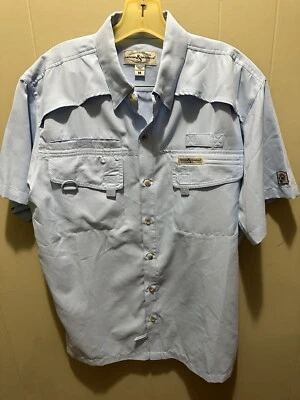 Camisa de Torneo de Pesca Hook & Tackle Para Hombres Azul Manga Corta con Botones Talla Med Foto 1 de 4