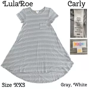 LULAROE Women's Size XXS Gray/White Stripe Short Sleeve Hi-Low Hem Carly Dress - Picture 1 of 1