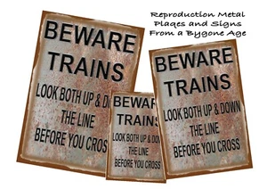 Vintage Railway Signage Reproduction Railway Beware Trains Metal Plaque Sign - Picture 1 of 1
