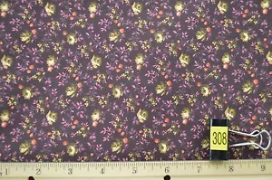 Fabric- 100% Cotton, Gold Flowers on Dark. Purple Background. #308 - Picture 1 of 1