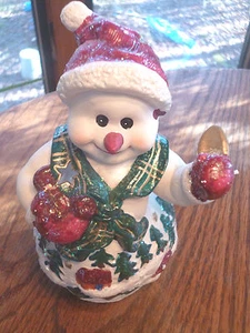 Ceramic Glitter Snowman Tealight Candle Holder  - Picture 1 of 5