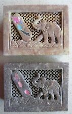 2 HAND CARVED Artisan SOAP Dishes Form INDIA (11.4 oz. ea.) 4" x 3 1/3" x 1 1/3"