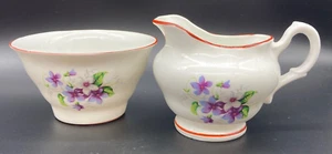 Vintage Regina Fine Bone China Lilacs Creamer Sugar Bowl Tea Set Red Trim - Picture 1 of 7