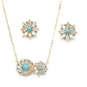 Gold Plated Cubic Zirconia with Shell Pendant Necklace & Earrings Set. - Picture 1 of 3