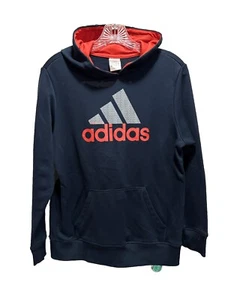 Adidas Youth Navy/Red Pullover Logo Long Sleeve Hoodie Size Large Pocket - Picture 1 of 7