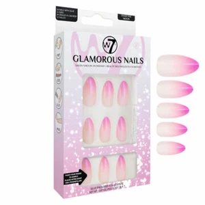 W7 Cosmetics Glamorous Nails - Over The Moon False Fake Pink Long Strong Glue - Photo 1/1