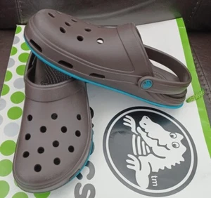 CROCS TONE SKYLAR CLOG MARY JANE BEACH CLASSIC SHOE~Brown Blue~Women 8~NEW - Picture 1 of 7