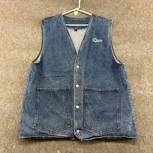 VINTAGE Guess Vest Mens L Blue Button Up Chore Barn Workwear Medium Wash 90s - Picture 1 of 8