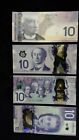 Four Different Years of Canadian Uncirculated $10 Banknotes