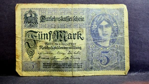 1917 German WW1 Darlehnskassenschein Berlin Funf 5 Mark Banknote US seller - Picture 1 of 2