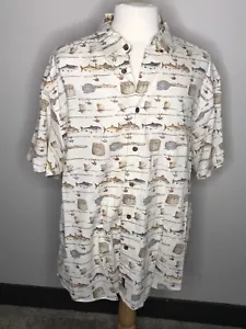 Woolrich Mens Shirt All Over Fishing Print Button Front Casual Vintage Angler - Picture 1 of 8
