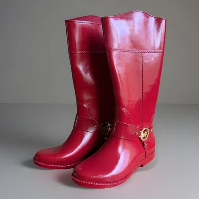 Botas de lluvia Michael Kors para mujer Fulton arnés rojas altas de goma talla 9 Foto 1 de 4