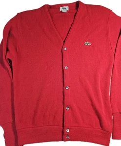 Vintage 80s Izod Lacoste Orlon Acrylic Knit Cardigan Sweater Red Size Large USA - Picture 1 of 12