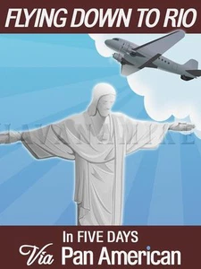 RIO DE JANEIRO Brasilien Pan American Airways Reise Kunstdruck Poster 18x24 CHRISTUS - Bild 1 von 2