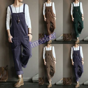 Women Corduroy Long Pants Jumpsuit Jumper Overalls Cami Loose Romper Jumpsuit - Picture 1 of 19