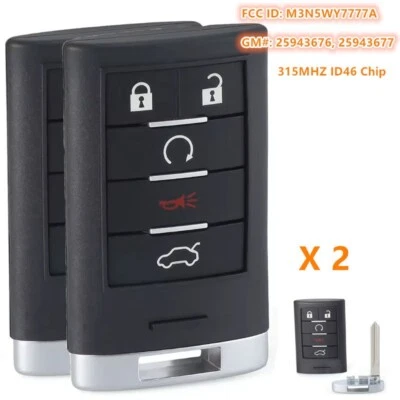 2X Keyless Entry Remote Car Key Fob Transmitter for Cadillac CTS STS M3N5WY7777A Foto 1 de 4