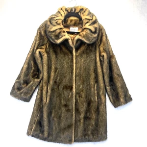 PAMELA MCCOY Faux Fur Coat Size Small S Jacket Old Money Mobwife Brown Soft EUC - Picture 1 of 17