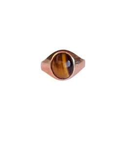 Anello vintage 9 ct, cabochon anello occhio di tigre, anello con sigillo, anelli unisex misura U - Foto 1 di 9