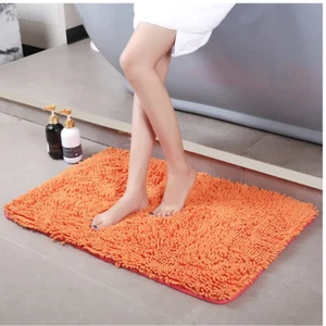 Non Slip Shaggy Bathroom Mat, Chenille Bathroom Rug, Extra Absorbant,Orange -New - Picture 1 of 3