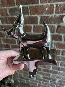 Silver Metal Dog Christmas Stocking Holder Mantel Hanger with Hat 6” - Nice - Picture 1 of 2