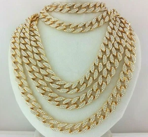 Iced 14k Gold Silver Miami Cuban Link Chain Necklace Choker Anklet Bracelet 15mm - Picture 1 of 27