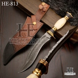 HUNTEX Handmade Damascus Blade, Camel Bone Handle, 350 mm Hunter's Bowie Knife - Picture 1 of 12