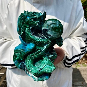 6,2 Pfund natürlicher glänzender Pfau Kristall handgeschnitzter Drache Mineral Probe - - Bild 1 von 18