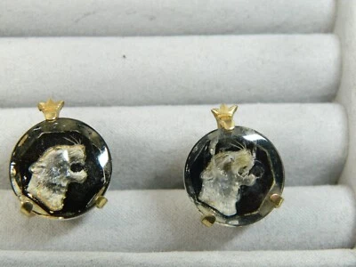 Raro Vintage SWANK Grueso Cristal Pantera sobre Fondo Negro Gemelos 1 Daño Foto 1 de 2