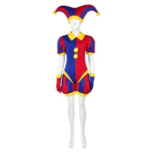 Kids Amazing Pomni Cosplay Costume Bodysuit Circus Digital Jumpsuit Hat Girls - Picture 1 of 12