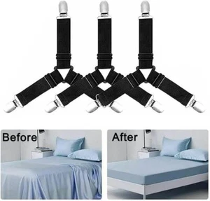 4x Suspender Straps Crisscross Bed Sheet Mattress Holder Fastener Grippers Clips - Picture 1 of 11
