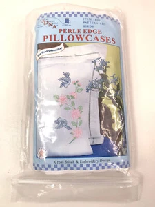 Jack Dempsey Needle Art Cross Stitch Pillowcases Blue Birds NIP Needlework - Picture 1 of 7