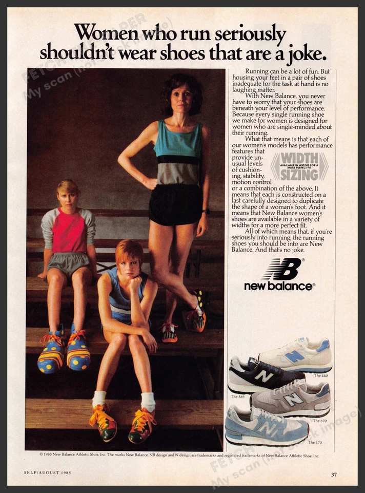New Balance 1980s Print Publicidad Anuncio 1985 Mujeres Corredoras Piernas Broma Zapatos Foto 1 de 1