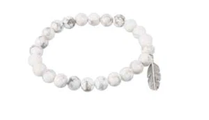 Pulsera elástica con cuentas turquesa de búfalo blanco pluma americana 7,5 - Imagen 1 de 2