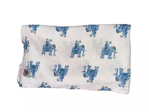 Pottery Barn Lilly Pulitzer Blue Elephant Muslin Organic Swaddle Blanket 47x47 - Picture 1 of 5