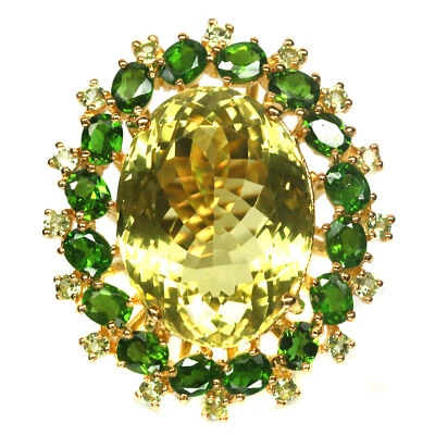 18 X 24 Mm. Lemon-Quartz Chrome-Diopside Peridot Damen Ring 925 Silber 18K Gold - Bild 1 von 4