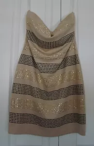 TAN, STUDDED SLEEVELESS FITTED SHEATH DRESS, SZ L by ARK & CO. - Picture 1 of 4