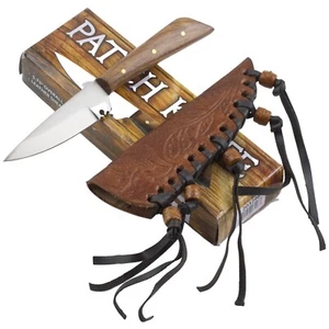 Western Style Patch Knife Fixed Blade with Sheath Fringe and Bead Trim - Picture 1 of 6