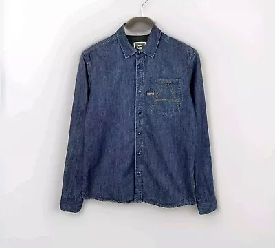 G Star Raw A Crotch Men Dark Blue Denim Pearl Snap Shirt Long Sleeve~Size Medium - image 1 of 4