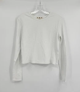 AMO Damen weiß Strick Baumwolle Jakobsmuschel Rundhalsausschnitt Langarm Babe T-Shirt Top Gr. S - Bild 1 von 7