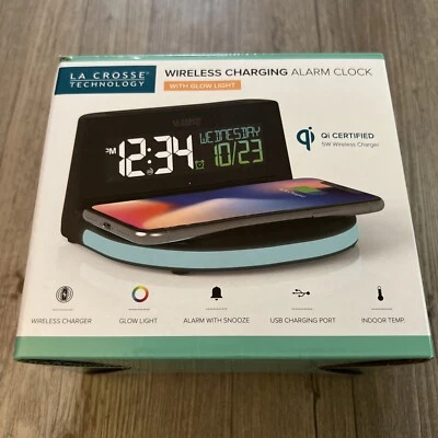 La Crosse Technology Wireless Charging Alarm Clock Glowing light base Qi Cert. - Image 1 of 4