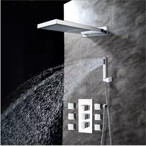 Set Rubinetto Doccia Cromato Testa Pioggia/Cascata+6 Massaggio Corpo Getti Spray Rubinetto - Foto 1 di 7